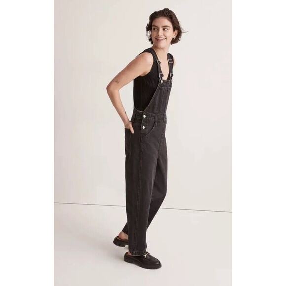 Madewell Straight Leg Overalls Sz XS Lunar Black Normcore Fall Bibs Grunge New - Picture 2 of 16
